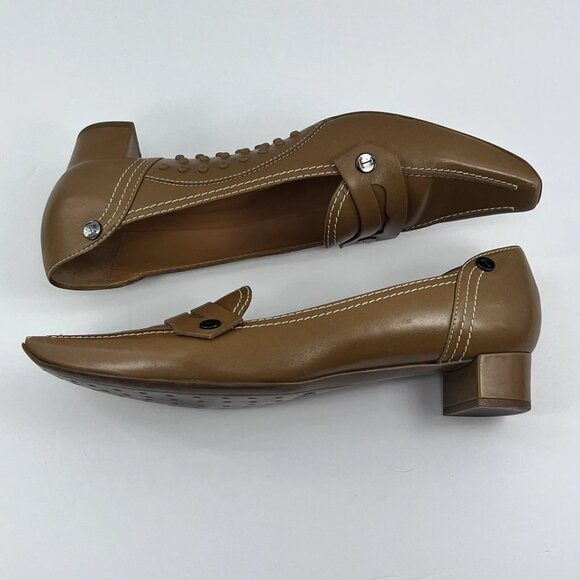 Tod's Women Sz 38 EU 7.5 US Leather Pointed Toe Low Heel Shoes Nude Tan Slip On - Picture 5 of 7